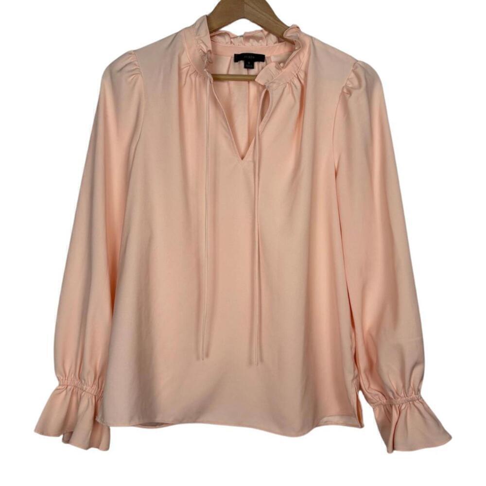 J.CREW Size Small Pink Peach Ruffle Neck Long Sleeve Blouse